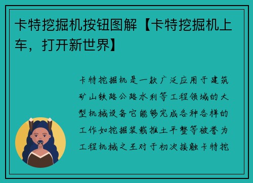 卡特挖掘机按钮图解【卡特挖掘机上车，打开新世界】